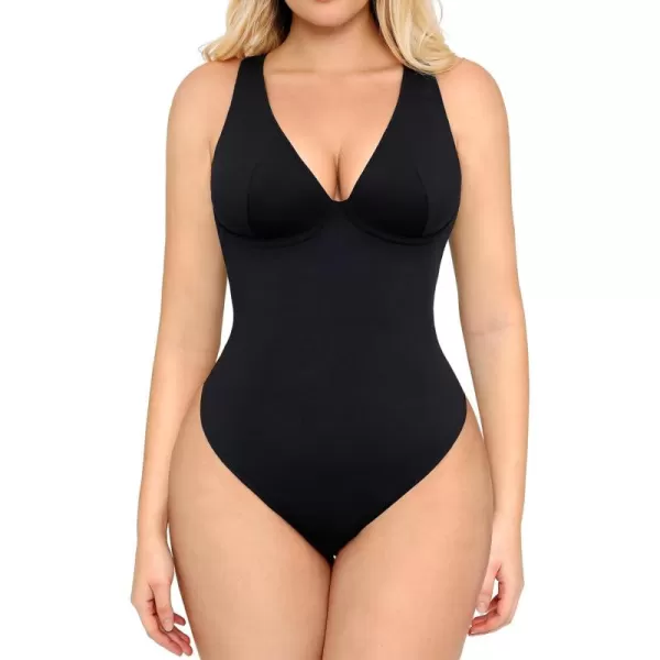 Deep V Neck Bodysuits for Women Tummy Control Body Shaper Sleeveless Cross Back Tank Tops Body Suits Thong