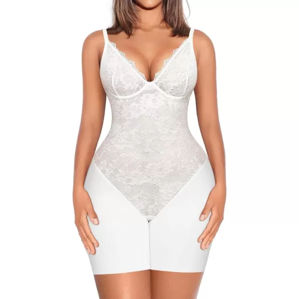 Lace Bodysuit for Women Tummy Control Shapewear Bodysuit Tops V Neck Corset Body Suit Mid Thigh Body Shaper