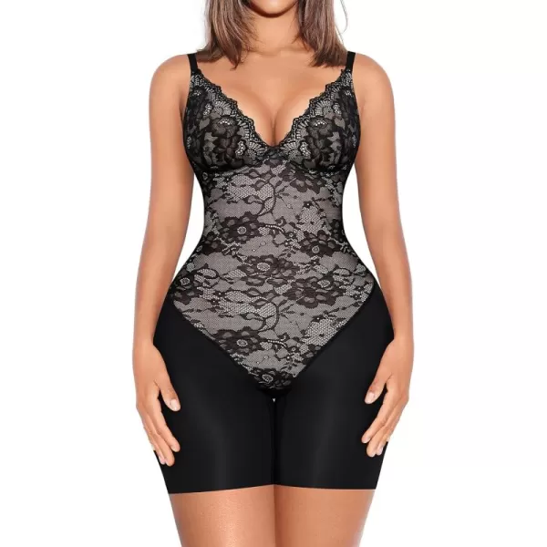Lace Bodysuit for Women Tummy Control Shapewear Bodysuit Tops V Neck Corset Body Suit Mid Thigh Body Shaper
