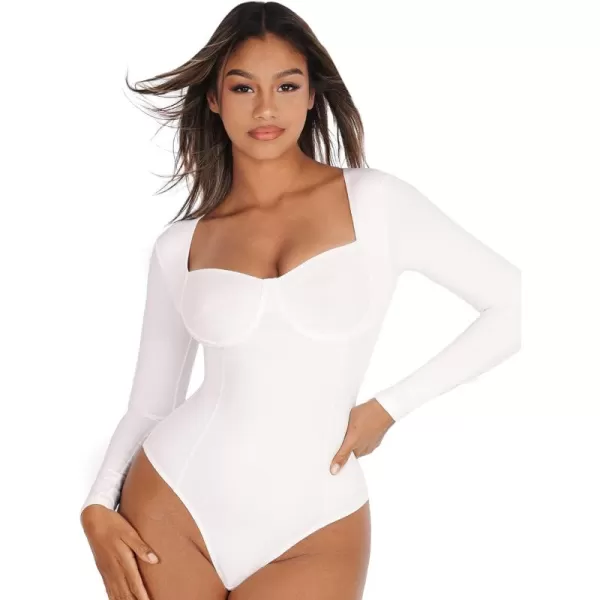 Long Sleeve Bodysuits for Women Body Suit Tummy Control Thong Shapewear Bodysuit Square Deep V Neck Tops 2024