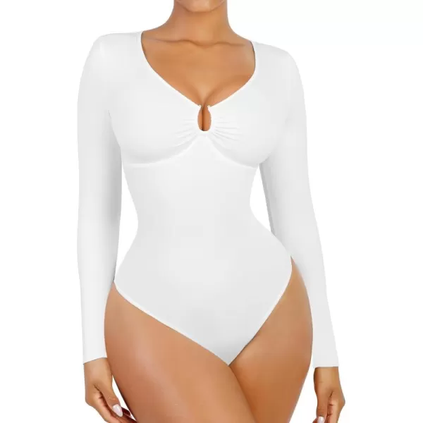Long Sleeve Bodysuits for Women Body Suit Tummy Control Thong Shapewear Bodysuit Square Deep V Neck Tops 2024
