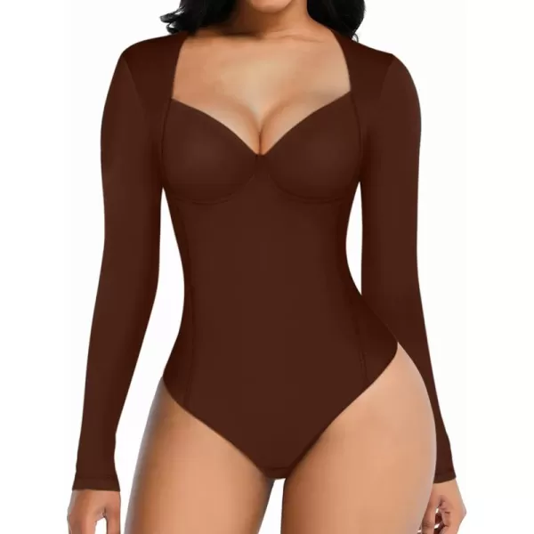 Long Sleeve Bodysuits for Women Body Suit Tummy Control Thong Shapewear Bodysuit Square Deep V Neck Tops 2024