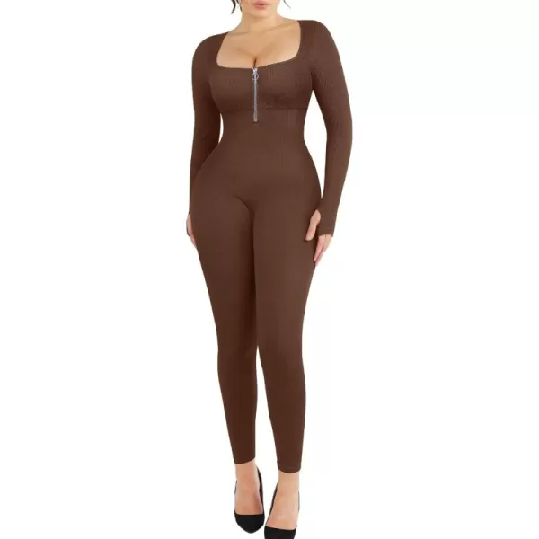 Long Sleeve Jumpsuits For Women One Piece Tummy Control Ribbed Full Body Romper Unitard for Yoga/Workout2024