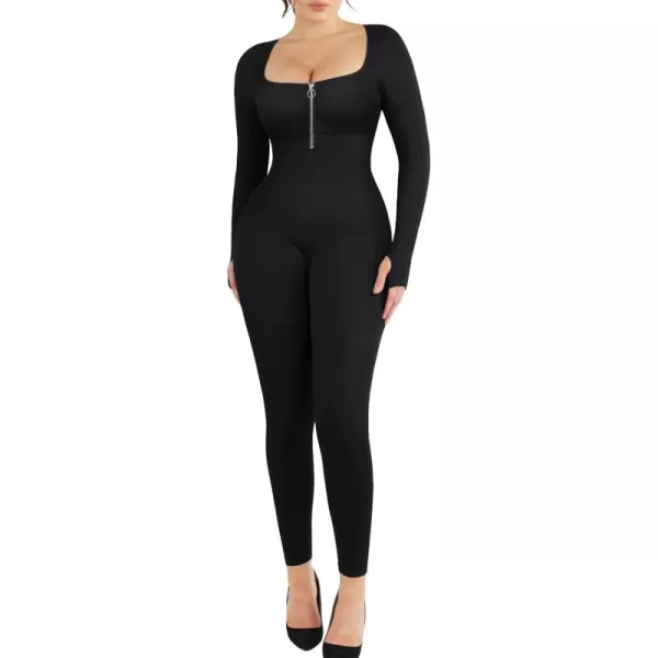 Long Sleeve Jumpsuits For Women One Piece Tummy Control Ribbed Full Body Romper Unitard for Yoga/Workout2024
