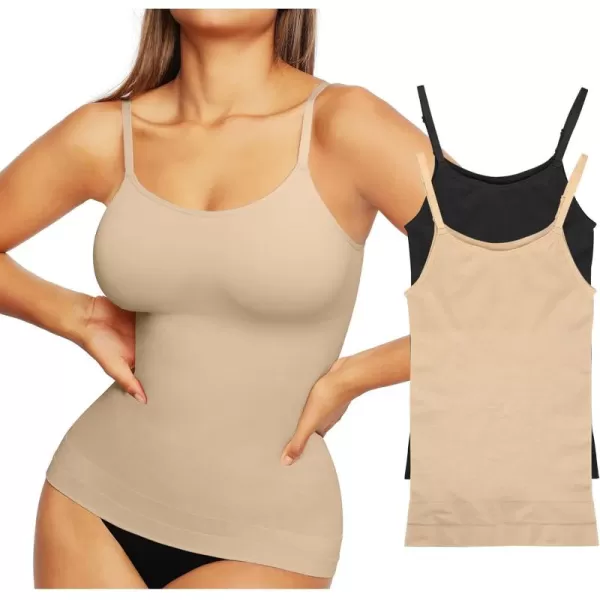 Shapewear Tank Tops for Women Tummy Control Camisoles Seamless Compression Cami Shaper Pack of 2