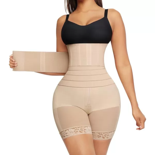 Shapewear for Women Tummy Control Faja Butt Lifter Body Shaper Thigh Slimmer Shorts with Removable Waist Wrap