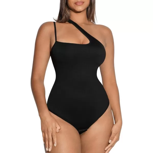 Sleeveless Thong Bodysuit for Women One Shoulder Cutout Front Tummy Control Body Suit Tank Tops
