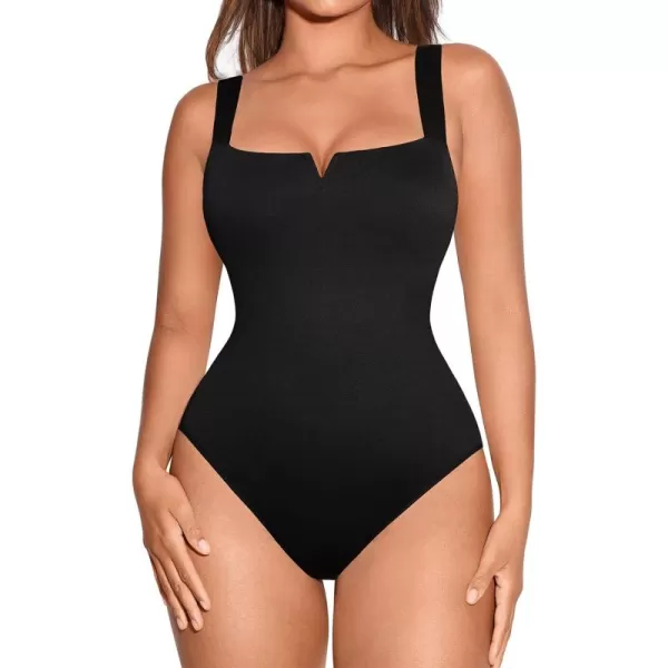 Square Neck Bodysuit for Women Short Sleeve/Sleeveless Tummy Control Slimming Bodysuit Going Out Tank Tops