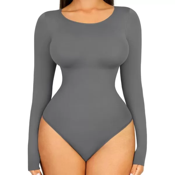 Tummy Control Bodysuit for WomenThong Seamless Long Sleeve Shapewear for Women-2024 Shirt Tops