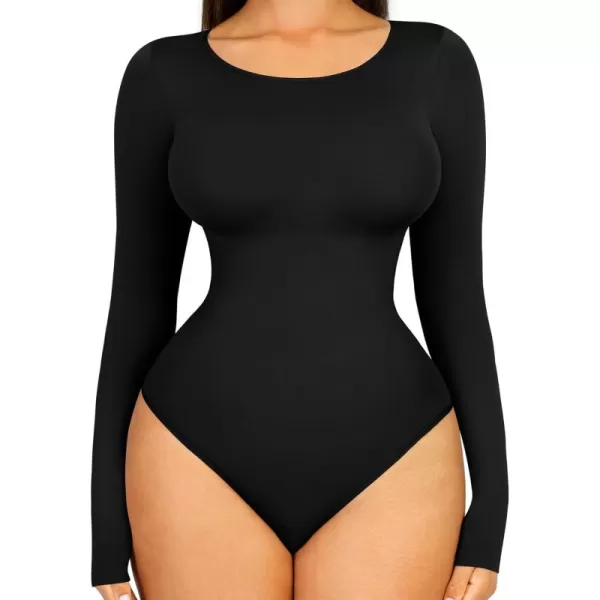 Tummy Control Bodysuit for WomenThong Seamless Long Sleeve Shapewear for Women-2024 Shirt Tops