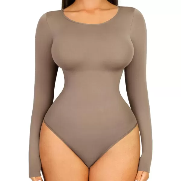 Tummy Control Bodysuit for WomenThong Seamless Long Sleeve Shapewear for Women-2024 Shirt Tops