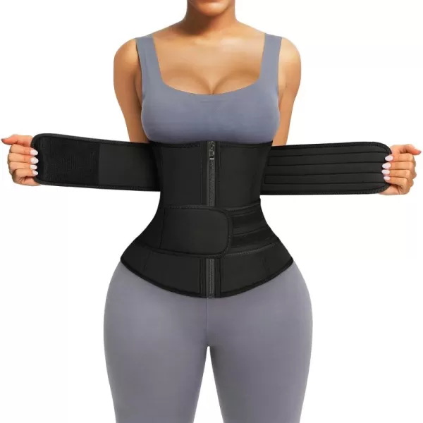 Waist Trainer for Women Long Torso Sauna Workout Double Belt With Zipper 7 Steel Bones)