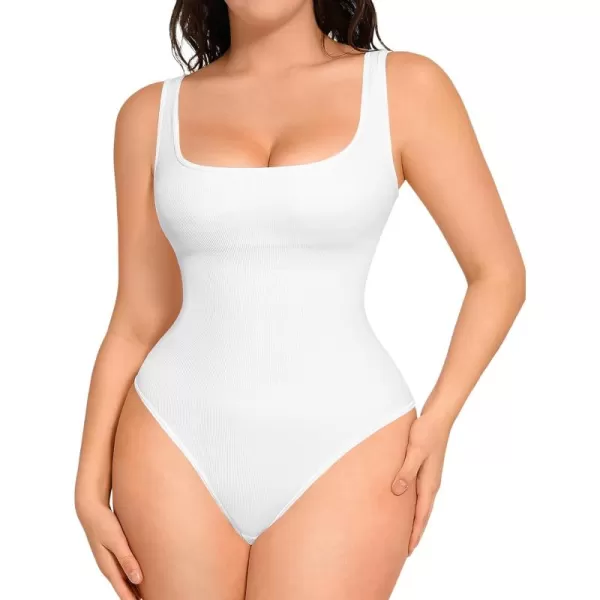 Women's Tummy Control Square Neck Sleeveless Thong Bodysuit Seamless Backless Ribbed Going Out Tank Tops Bodysuits