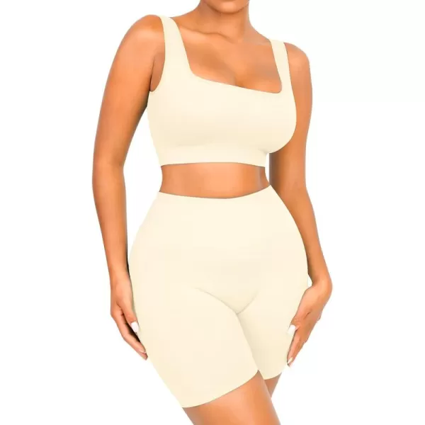 Workout Sets for Women 2 Piece Outfits Seamless Ribbed Sport Bra High Waist Shorts Reg &amp; Plus Size