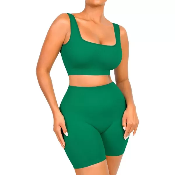 Workout Sets for Women 2 Piece Outfits Seamless Ribbed Sport Bra High Waist Shorts Reg &amp; Plus Size