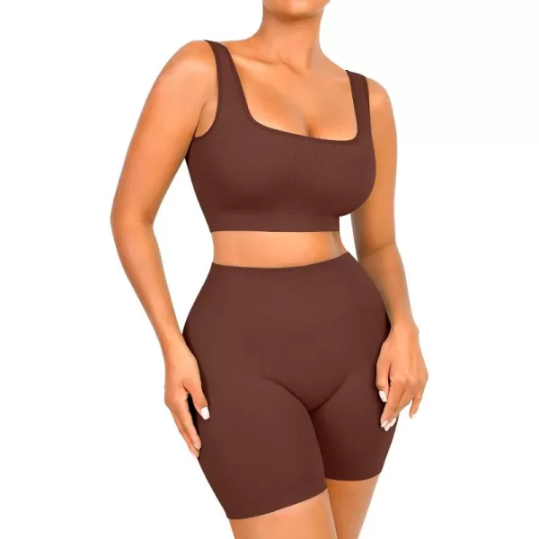 Workout Sets for Women 2 Piece Outfits Seamless Ribbed Sport Bra High Waist Shorts Reg &amp; Plus Size