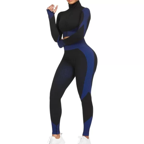 Workout Sets for Women-2 Piece Seamless Yoga Outfit High Waist Leggings Crop Top Gym Sets