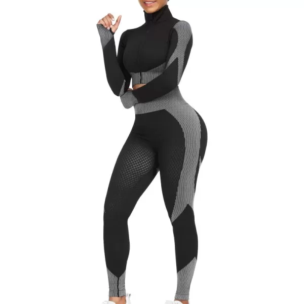 Workout Sets for Women-2 Piece Seamless Yoga Outfit High Waist Leggings Crop Top Gym Sets