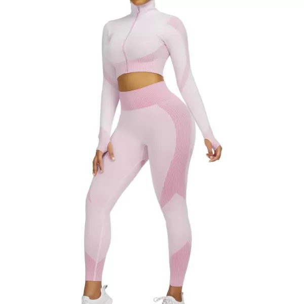 Workout Sets for Women-2 Piece Seamless Yoga Outfit High Waist Leggings Crop Top Gym Sets