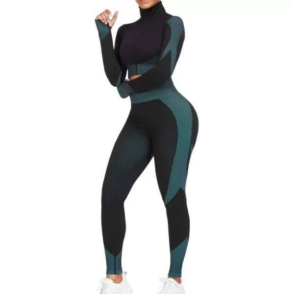 Workout Sets for Women-2 Piece Seamless Yoga Outfit High Waist Leggings Crop Top Gym Sets