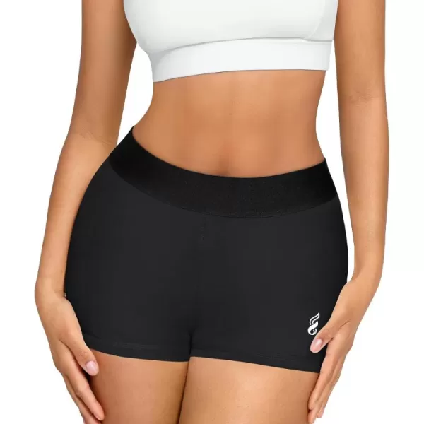 Workout Shorts for Women Mid Waist Tummy Control Wide Waistband Shorts Athletic Shorts