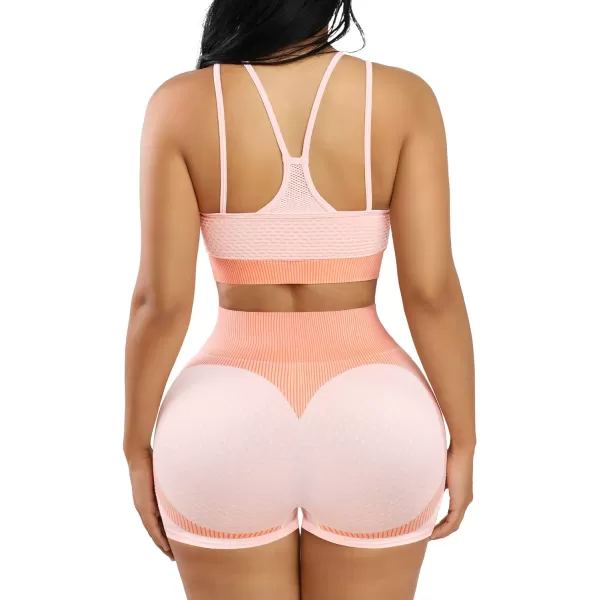 Short Workout Sets for Women 2 Piece High Waist Shorts with Spaghetti Strap Sports Bra Yoga Gym Crop Outfits Sets