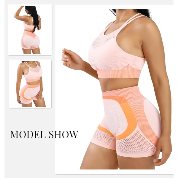 Short Workout Sets for Women 2 Piece High Waist Shorts with Spaghetti Strap Sports Bra Yoga Gym Crop Outfits Sets