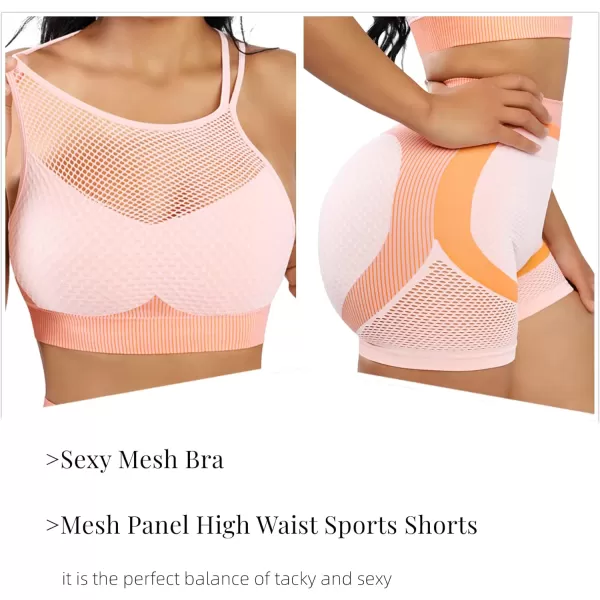 Short Workout Sets for Women 2 Piece High Waist Shorts with Spaghetti Strap Sports Bra Yoga Gym Crop Outfits Sets