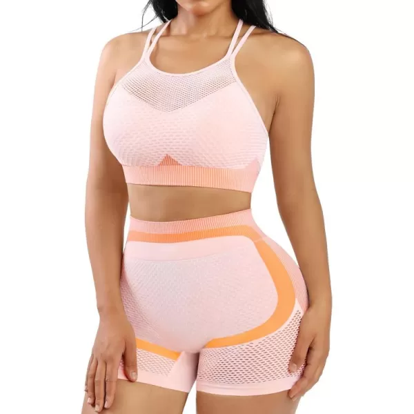 Short Workout Sets for Women 2 Piece High Waist Shorts with Spaghetti Strap Sports Bra Yoga Gym Crop Outfits Sets