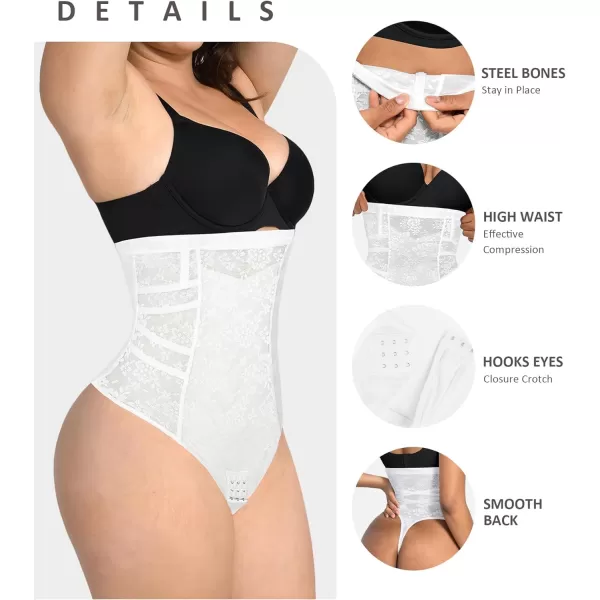 FeelinGirl Thong Shapewear Tummy Control High Waists Slimming Body Shaper Briefs Lace Faja Panties Girdle for Women