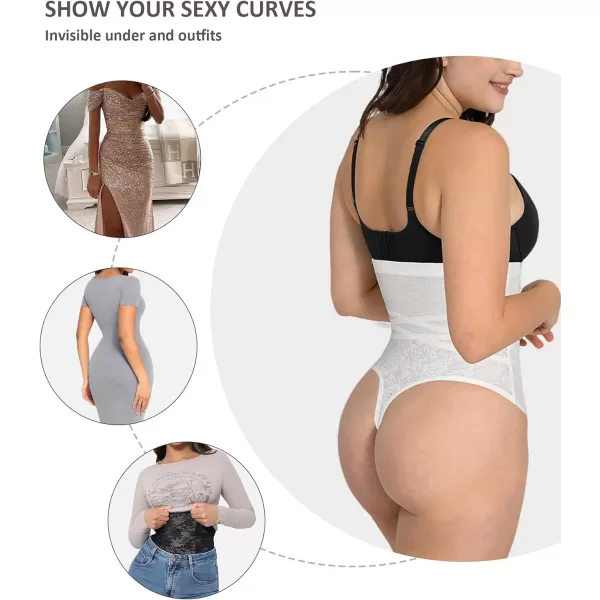 FeelinGirl Thong Shapewear Tummy Control High Waists Slimming Body Shaper Briefs Lace Faja Panties Girdle for Women