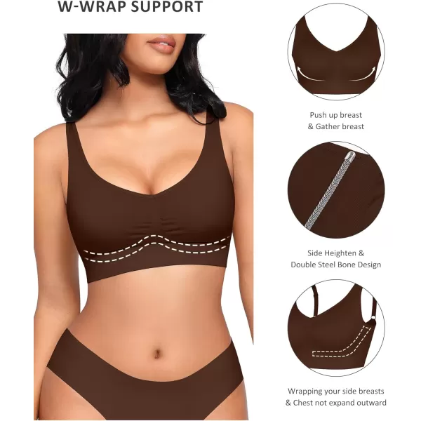 Bras for Women Wireless Bra Deep V Bras Back Smoothing Bra Seamless Bras with Removable Pads
