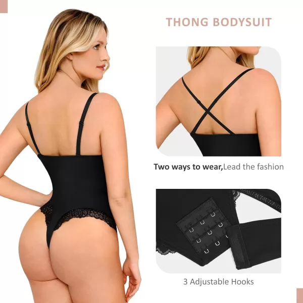 Lace Bodysuits for Women Tummy Control Shapewear Bodysuit V Neck Thong Body Suit 2024