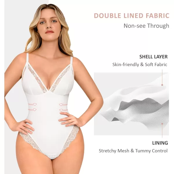 Lace Bodysuits for Women Tummy Control Shapewear Bodysuit V Neck Thong Body Suit 2024