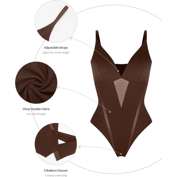 Shapewear Bodysuit Women Tummy Control Deep V-neck Thong Bodysuits Seamless Mesh Slim Body Shaper Body Suit
