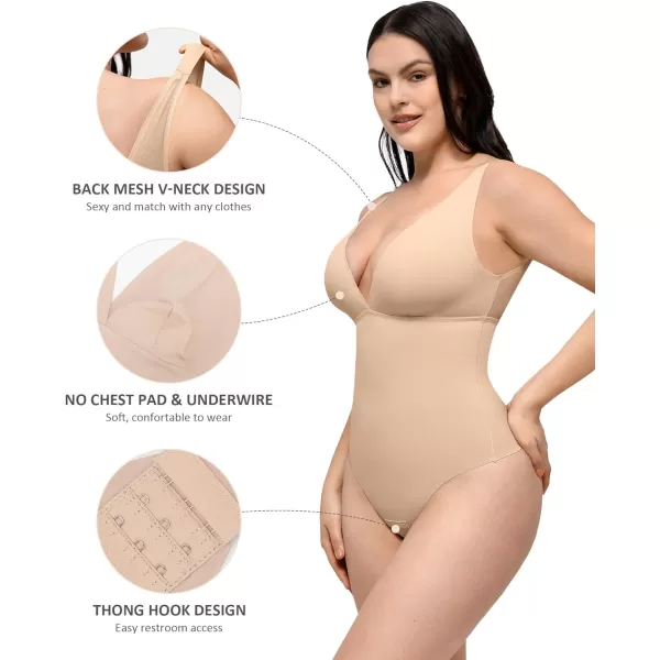 Shapewear Bodysuits for Women Deep V Neck Tummy Control Shapewear Thong Body Suits Mesh Bodysuit Tops