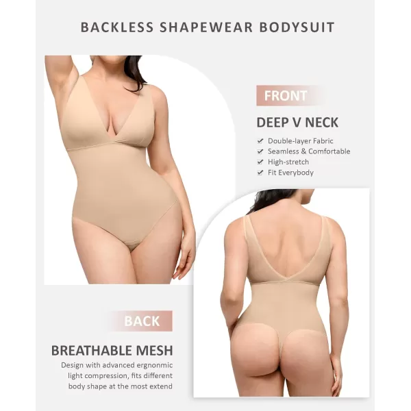 Shapewear Bodysuits for Women Deep V Neck Tummy Control Shapewear Thong Body Suits Mesh Bodysuit Tops