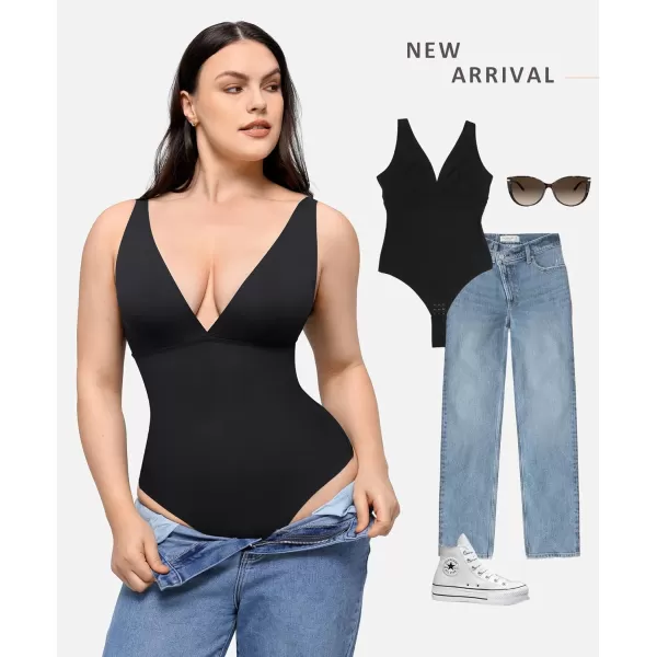Shapewear Bodysuits for Women Deep V Neck Tummy Control Shapewear Thong Body Suits Mesh Bodysuit Tops