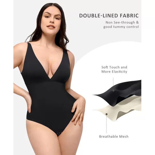 Shapewear Bodysuits for Women Deep V Neck Tummy Control Shapewear Thong Body Suits Mesh Bodysuit Tops