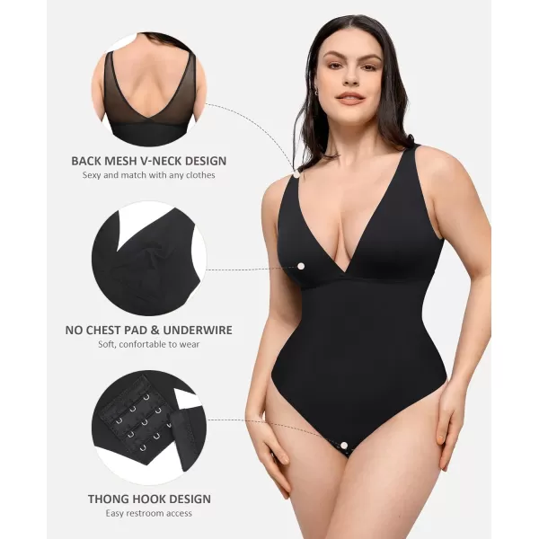 Shapewear Bodysuits for Women Deep V Neck Tummy Control Shapewear Thong Body Suits Mesh Bodysuit Tops