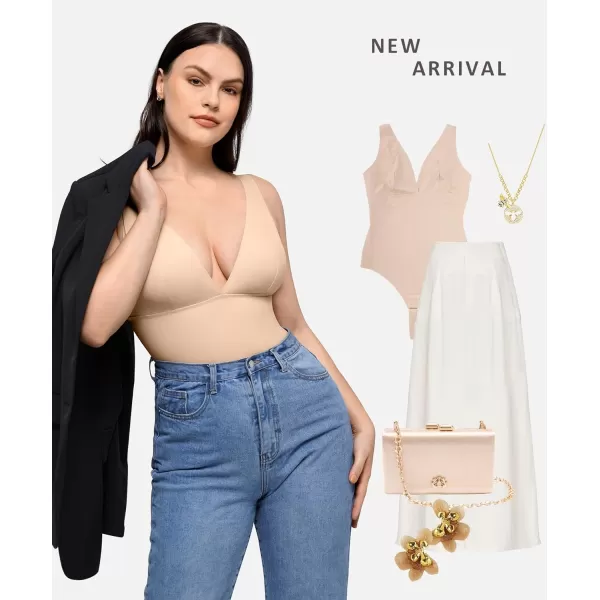 Shapewear Bodysuits for Women Deep V Neck Tummy Control Shapewear Thong Body Suits Mesh Bodysuit Tops