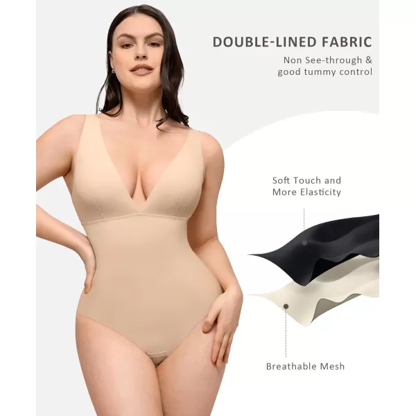 Shapewear Bodysuits for Women Deep V Neck Tummy Control Shapewear Thong Body Suits Mesh Bodysuit Tops