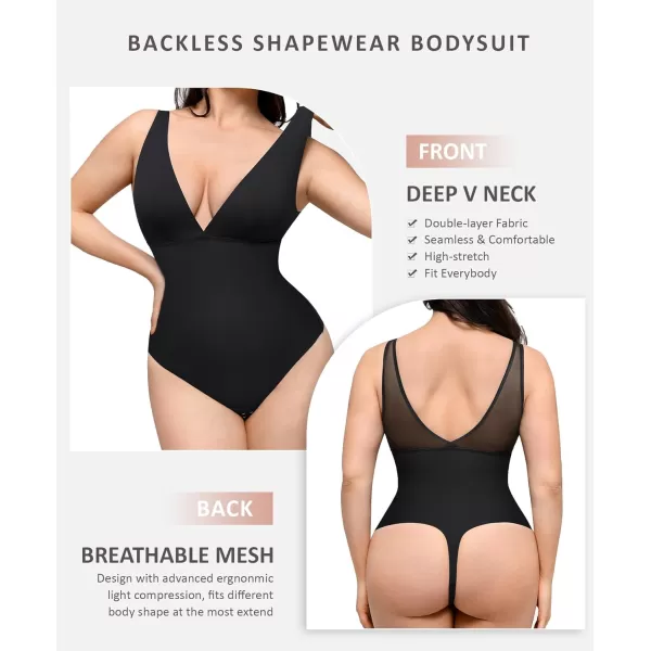 Shapewear Bodysuits for Women Deep V Neck Tummy Control Shapewear Thong Body Suits Mesh Bodysuit Tops