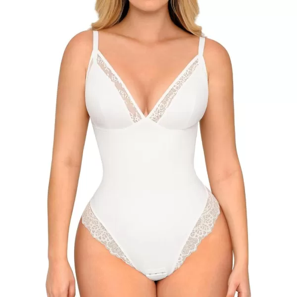 Lace Bodysuits for Women Tummy Control Shapewear Bodysuit V Neck Thong Body Suit 2024