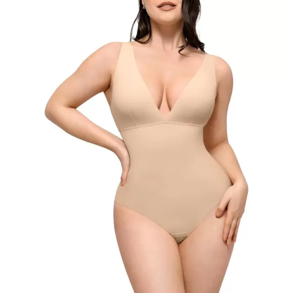 Shapewear Bodysuits for Women Deep V Neck Tummy Control Shapewear Thong Body Suits Mesh Bodysuit Tops