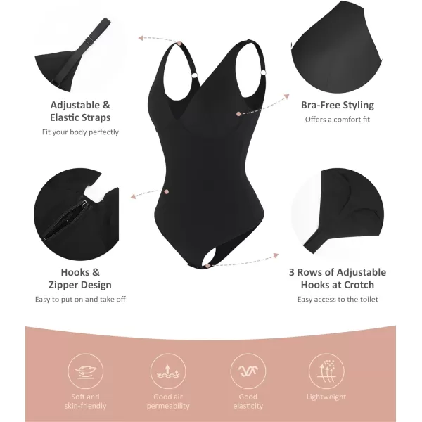 Shapewear Bodysuit Tummy Control V Neck Thong Body Shaper Deep Slim Going Out Tops Body Suits for Women