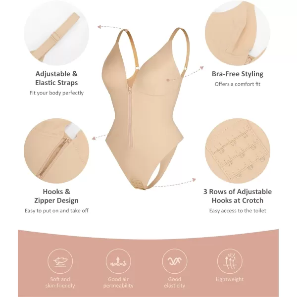 Shapewear Bodysuit Tummy Control V Neck Thong Body Shaper Deep Slim Going Out Tops Body Suits for Women