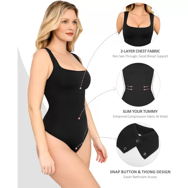 Shapewear Bodysuits for Women Tummy Control Suqare Neck Thong Body Suit Sleeveless Going Out Tank Tops 2024