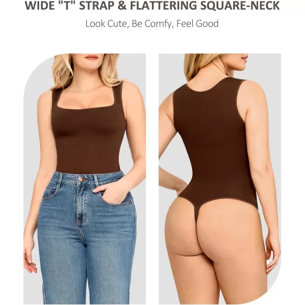 Shapewear Bodysuits for Women Tummy Control Suqare Neck Thong Body Suit Sleeveless Going Out Tank Tops 2024