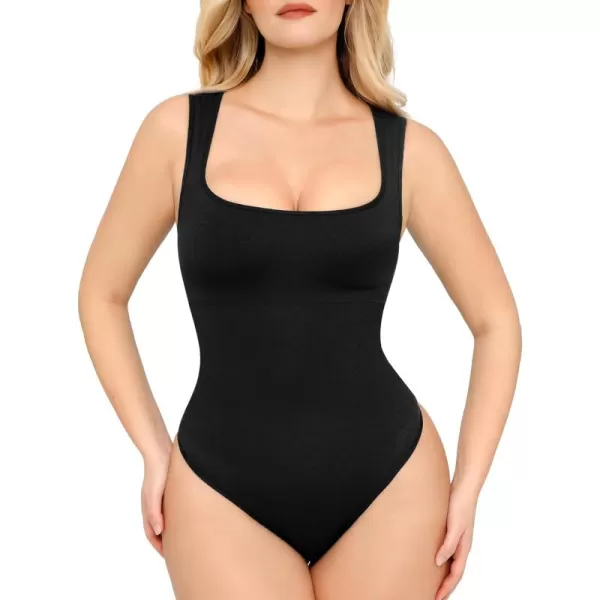 Shapewear Bodysuits for Women Tummy Control Suqare Neck Thong Body Suit Sleeveless Going Out Tank Tops 2024